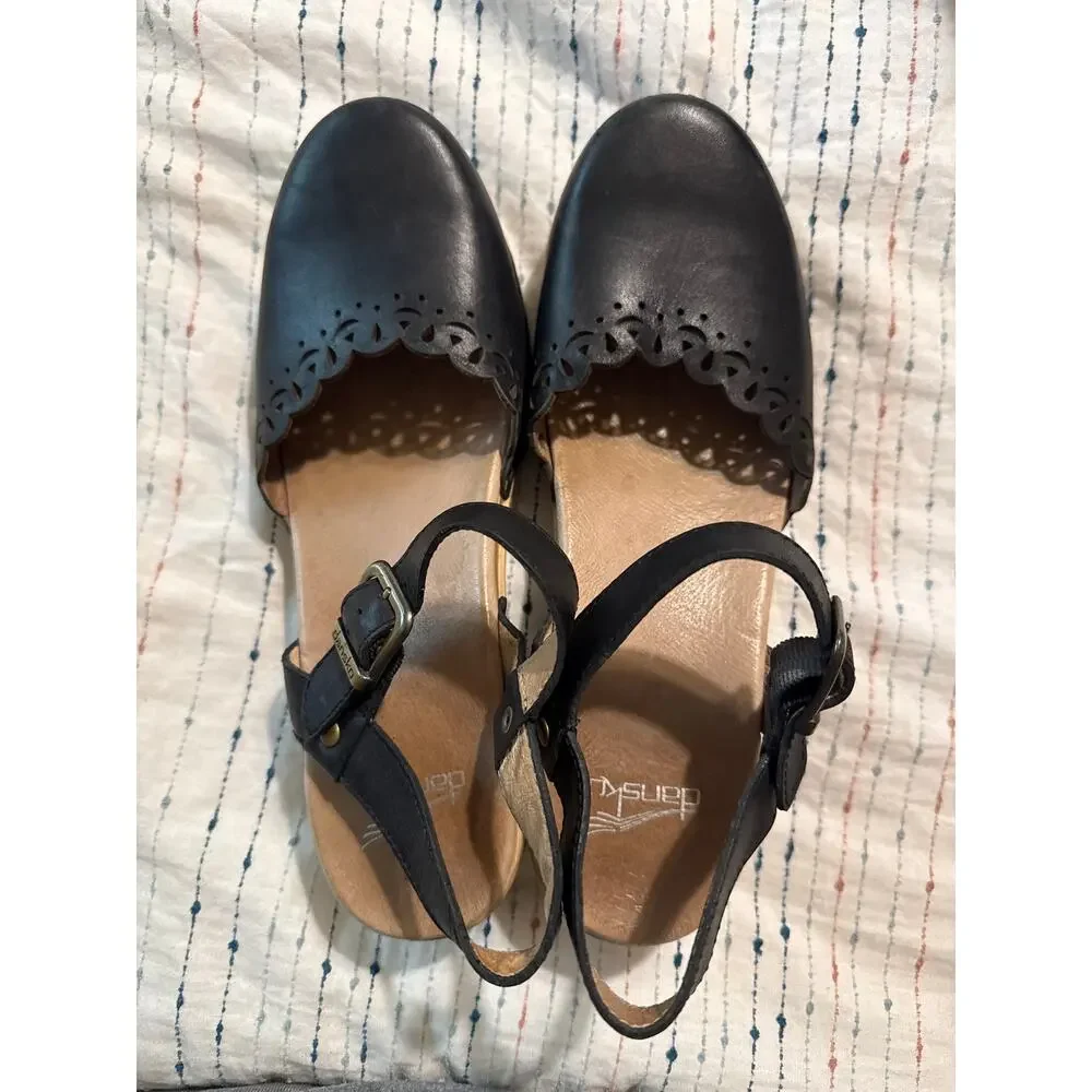 Dansko Martha Mary Jane Black Leather Clog Platform Sandals Size 40 US 10 - Picture 3 of 5